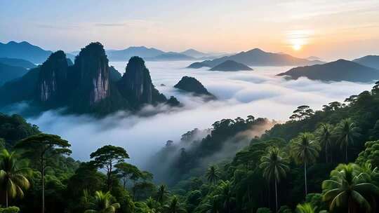 海南五指山热带雨林国家森林公园日出云海