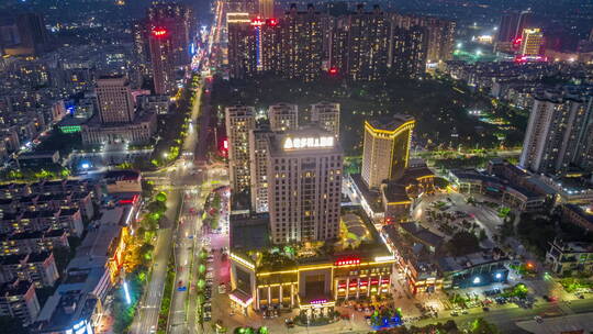 贵港维多利亚商圈夜景航拍延时