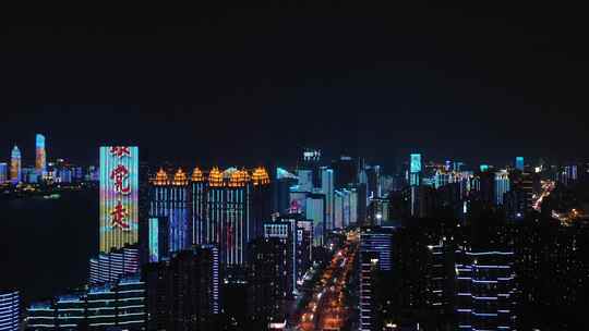 武汉长江城市夜景航拍