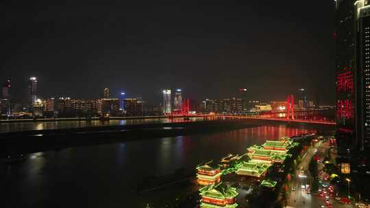 南昌滕王阁夜景航拍东湖区城市夜晚建筑风光