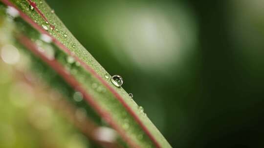 树叶上的水滴微距摄影