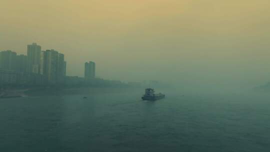 重庆长江轮渡轮船航拍视频素材模板下载
