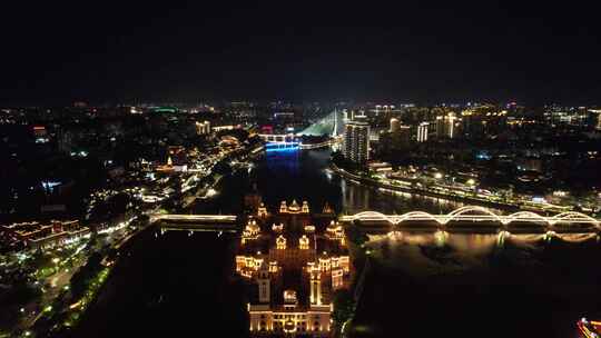 福建福州城市夜景交通航拍