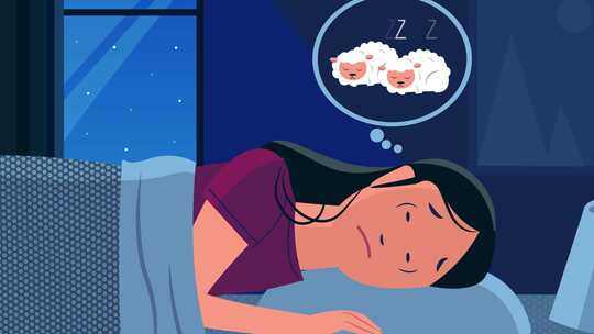女人躺在床上失眠无法入睡动画4k视频素材模板下载