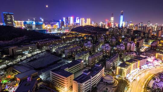 8K济南城市夜景眺望中央商务区延时