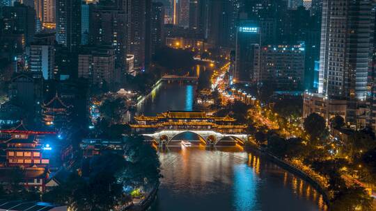 安顺廊桥夜景_府河_九眼桥夜景_夜景延时视频素材模板下载