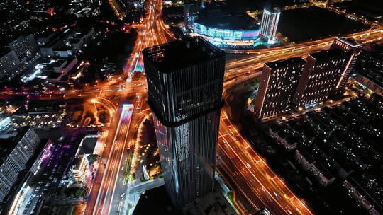 南京江北新区城市航拍空镜交通路网夜景