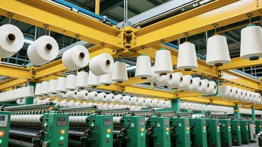 工厂内纺织机器及纱线