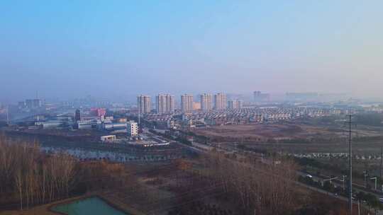 安徽滁州定远县城冬日早晨远景航拍