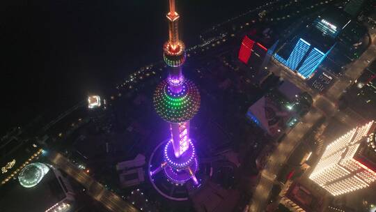 浦东封城陆家嘴夜景航拍