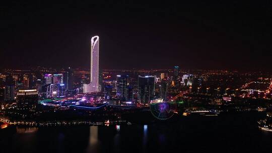 苏州最高楼城市夜景大厦金融中心航拍