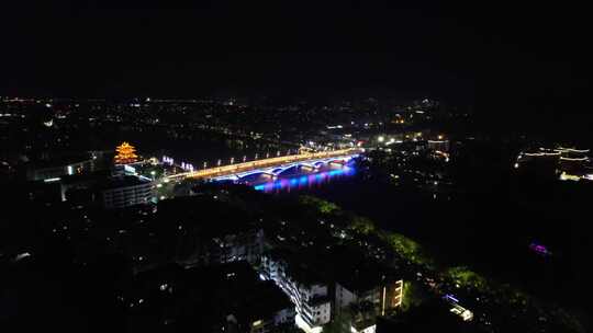 航拍广西桂林夜景桂林城市风光