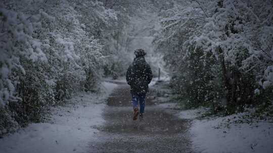 走在雪地里