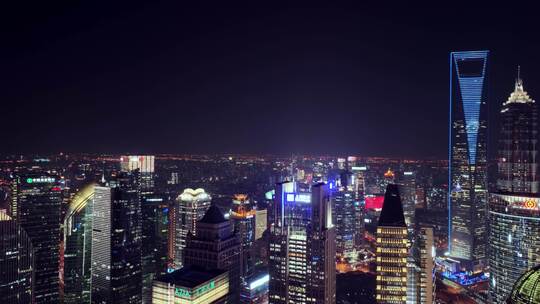 陆家嘴上海银行大厦夜景航拍