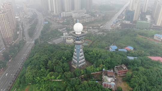 城市航拍湖南邵阳气象塔地标建筑