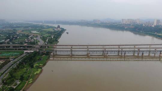 城市航拍长株潭轨道轨道交通跨湘江大桥视频素材模板下载