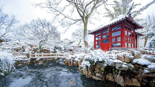 苏州园林雪景实拍