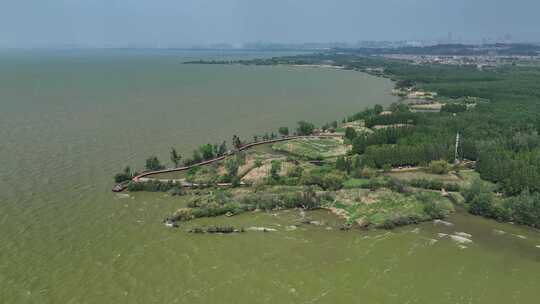 云南昆明滇池捞鱼河湿地公园航拍自然景观