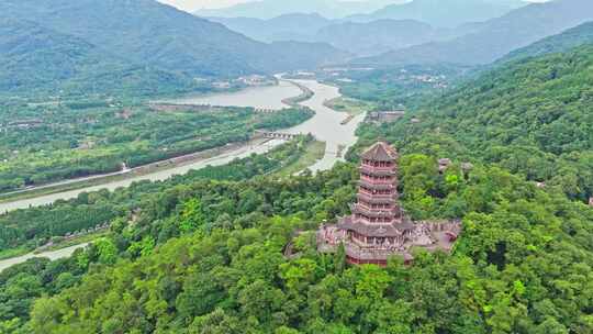 都江堰景区高视角全景航拍