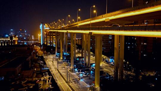 卢浦大桥夜景航拍