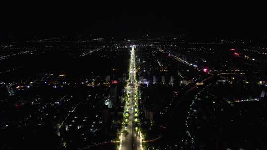 山东聊城城市夜景大景交通航拍