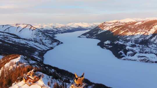 新疆阿勒泰地区喀纳斯景区雪景航拍