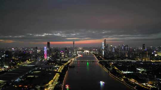 航拍广州珠江新城夜景大景