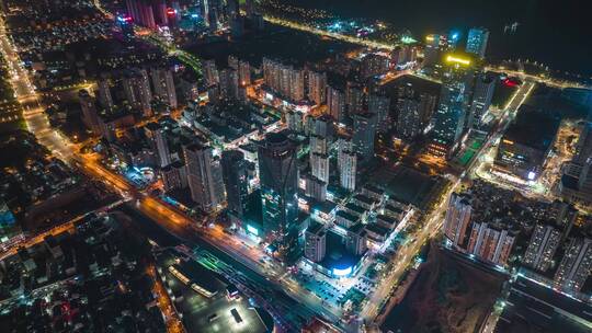 青岛西海岸唐岛湾夜景航拍延时视频素材模板下载