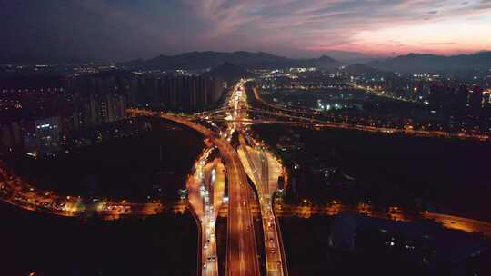 杭州之江麦沙岭立交桥夜景航拍