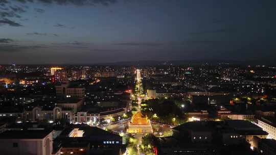 甘肃张掖城市大景夜景灯光交通航拍