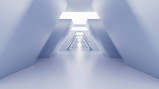 白色三角形科技感隧道3D渲染视频素材模板下载