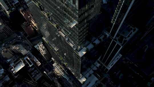 航拍纽约曼哈顿螺旋大厦摩天大楼汽车街道
