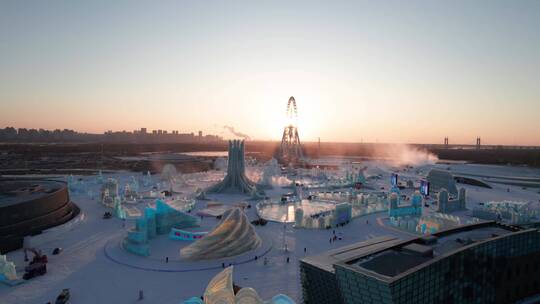 第24届哈尔滨冰雪大世界航拍视频素材模板下载