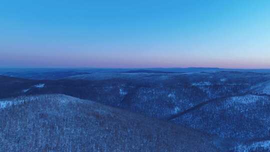 大兴安岭冬季雪色山林黎明风景