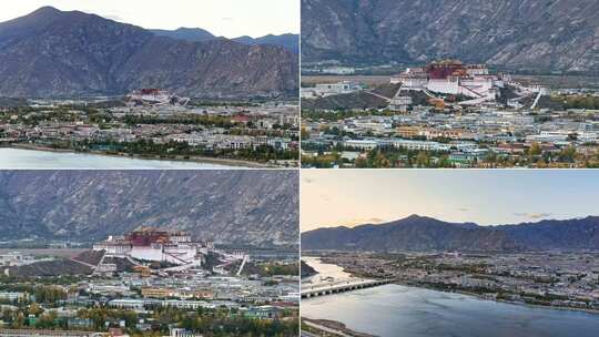 拉萨市区全景航拍 布达拉宫 拉萨河高清在线视频素材下载