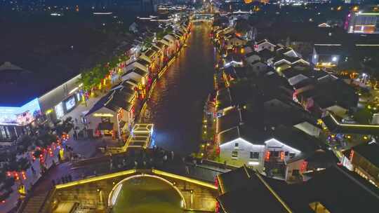 无锡清名桥古运河南长街江南水乡夜景航拍