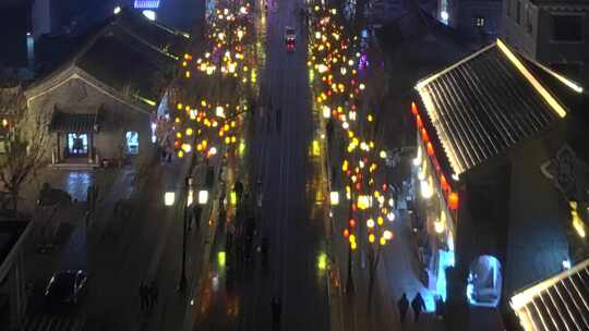 河南商丘古城雪景夜景航拍