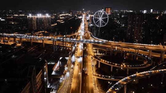 梅陇立交桥夜景延时航拍