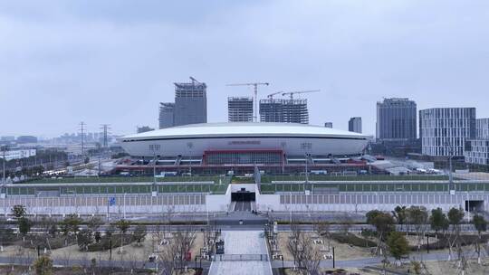 上海浦东足球场航拍宣传片高清在线视频素材下载