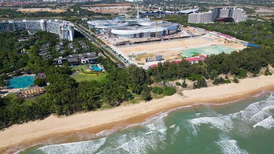 海南省三亚市三亚国际免税城航拍建筑与风景