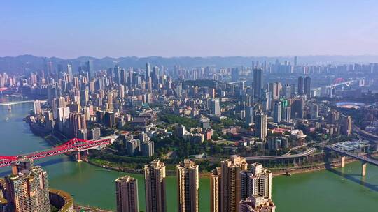 重庆大全景渝中半岛城市建筑群航拍延时视频素材模板下载