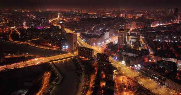 长春南关区夜景航拍空镜