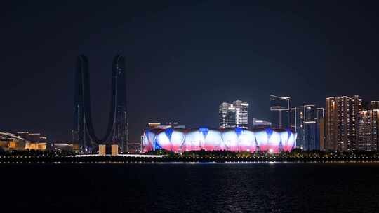 杭州亚运会杭州之门奥体中心灯光秀