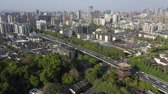 航拍杭州主城区，老城区