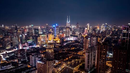 上海外滩黄浦区夜景航拍延时