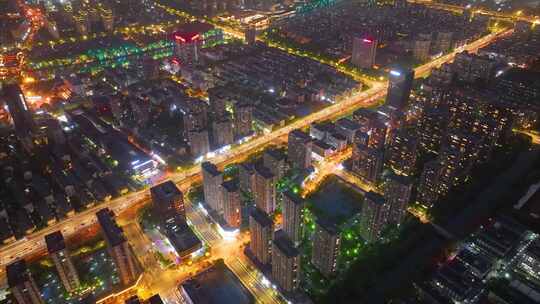 城市市区夜晚夜景车流城市风景航拍延时素材