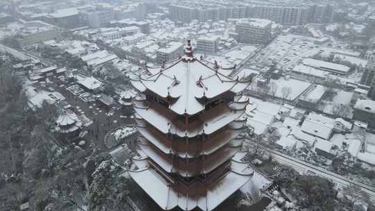 武汉武昌区黄鹤楼雪景航拍