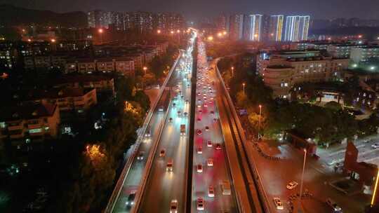 涧塘立交桥车流交通航拍长沙夜景夜晚车辆岳