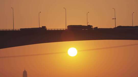 立交桥车流 黄昏日落 桥梁城市交通下沙大桥视频素材模板下载