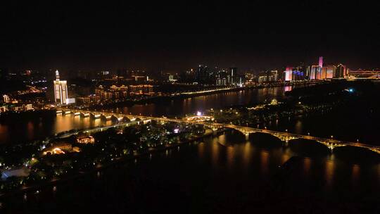 长沙湘江橘子洲大桥夜景视频素材模板下载